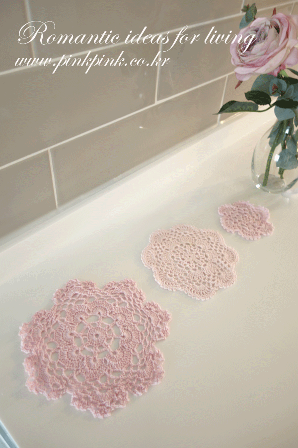 핑크 뜨개 도일리 3size