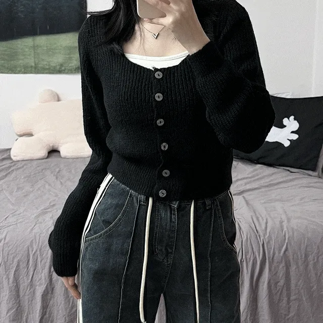 Square Neck Slim Knit Cardigan 스퀘어넥 슬림 니트 가디건