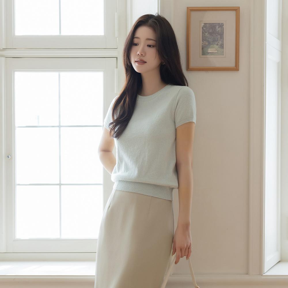 라운드넥 캐시&파인울 반팔 니트