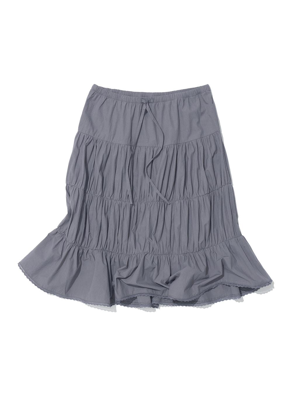 [WOMEN] PWC LACE TRIM TIERED MIDI SKIRT_CHARCOAL