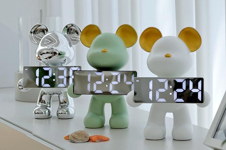 모던 심플 감성 인테리어 장식 곰 LED 디지털 알람 탁상시계