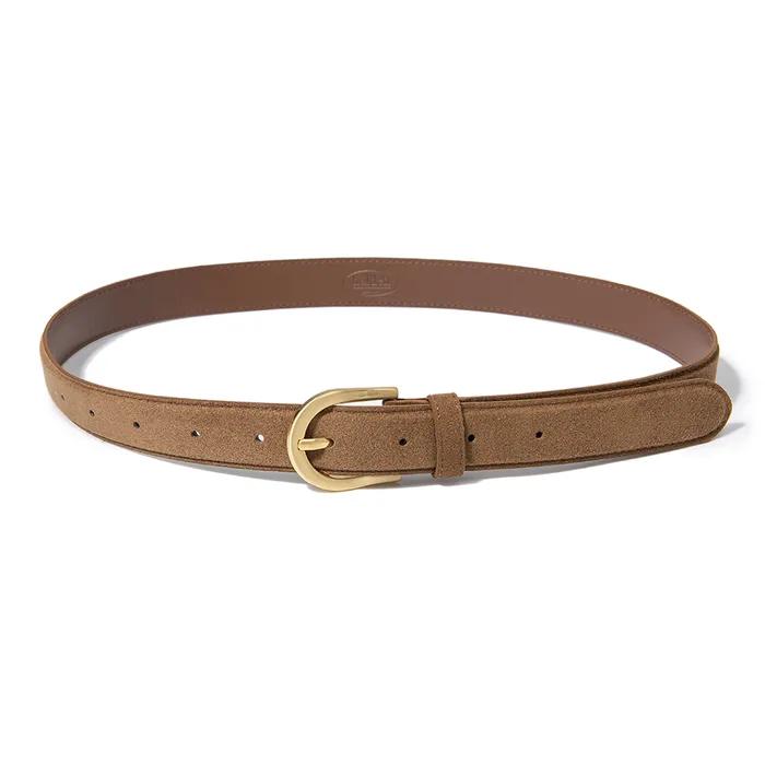 (W) round gold buckle suede belt (T026_tan)