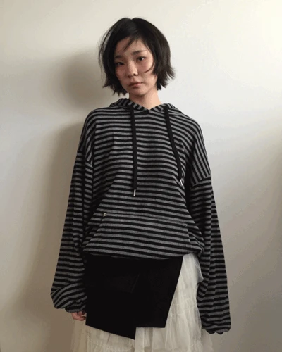 스트라이프 니트 후디 (3color)