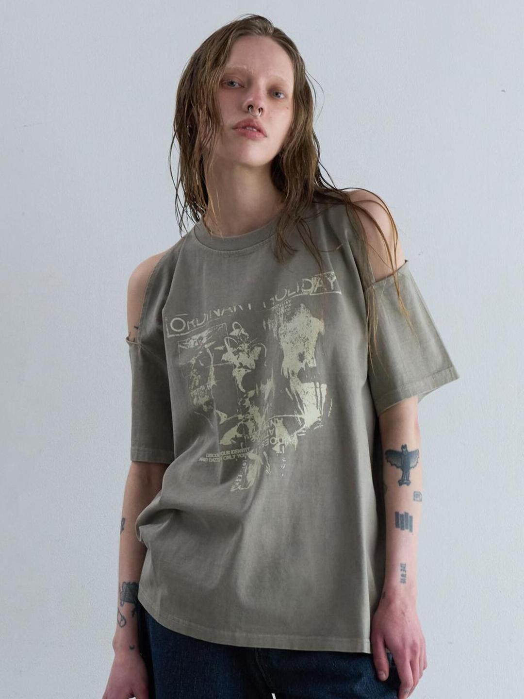 PIGMENT CUT-OUT OVERFIT T-SHIRT [KHAKI]