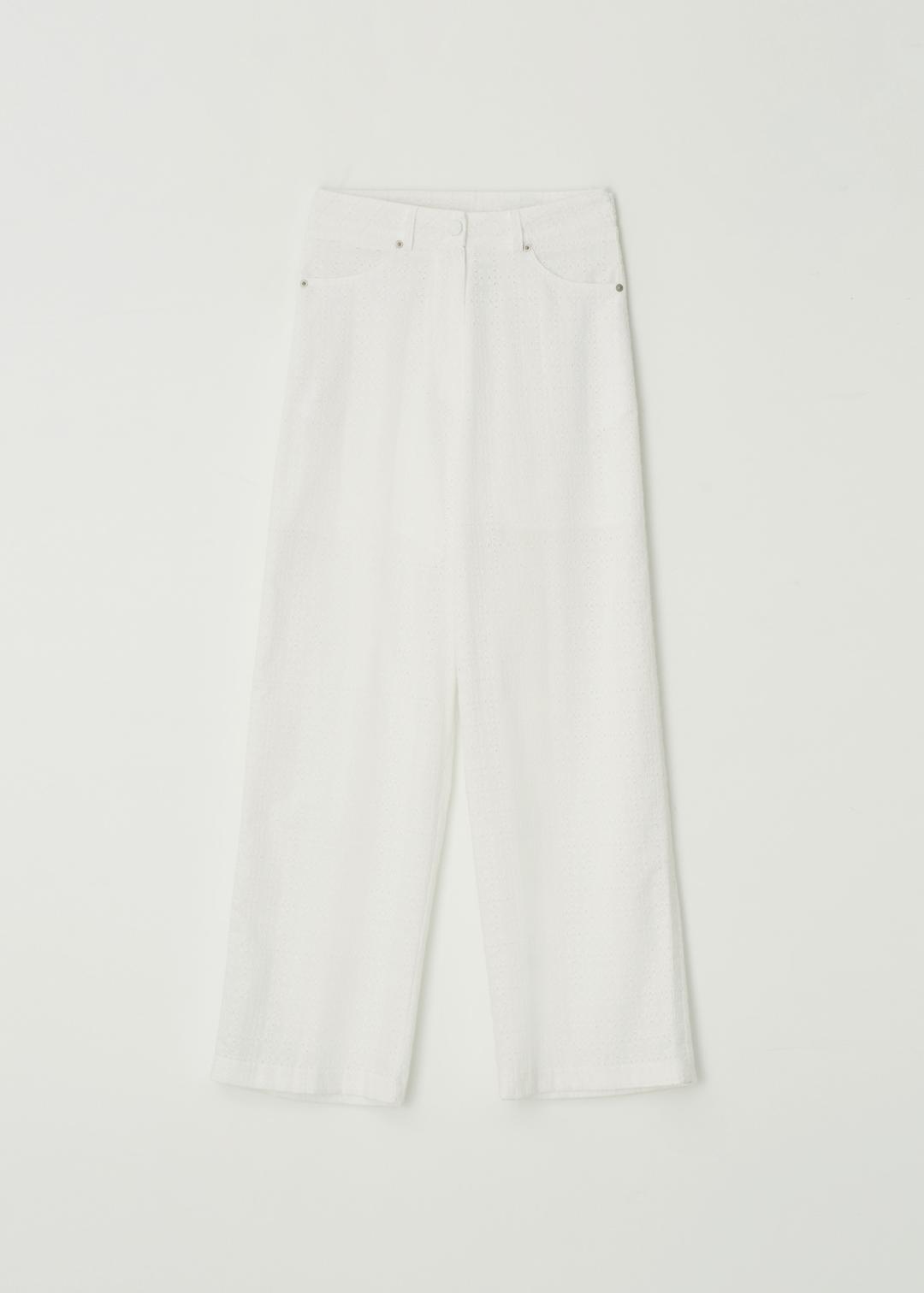 Lace Pattern Wide Pants(White)