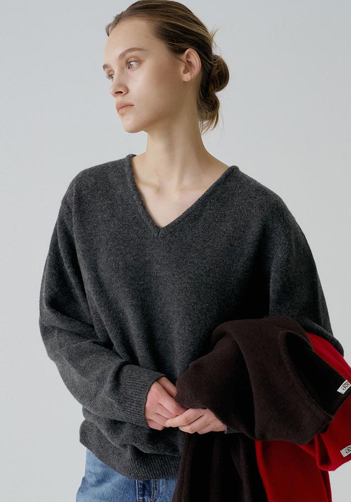 Cashmere wool V knit (Charcoal)