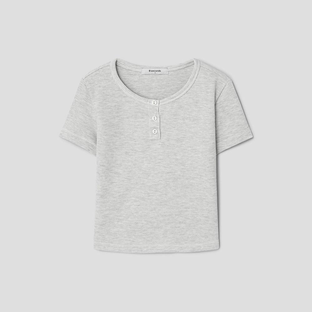 에잇세컨즈 와플지 반소매 헨리넥 티셔츠  그레이 (356242CM53)