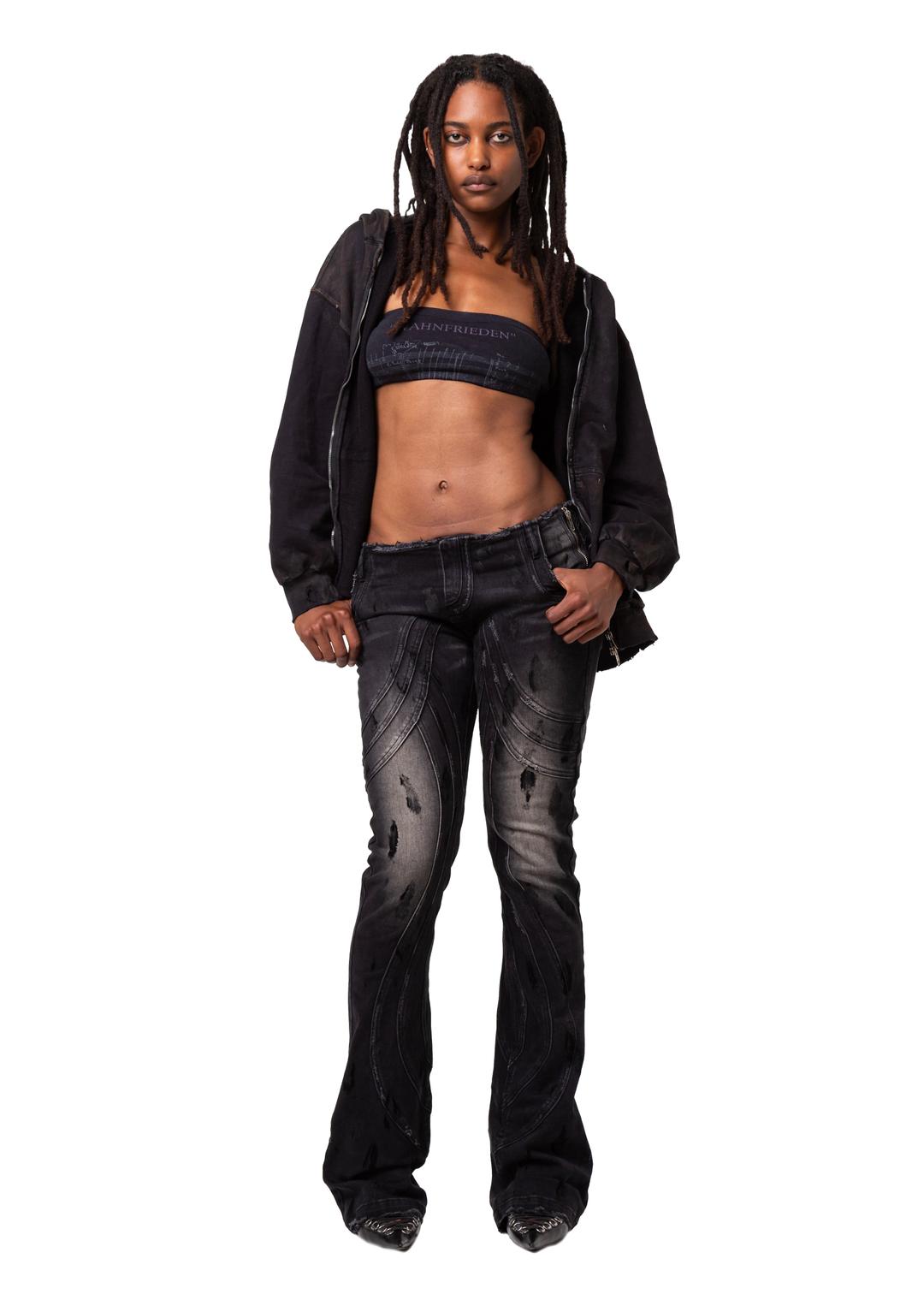 LOW WAISTED DENIM USED VELVET BLACK - X-SMALL