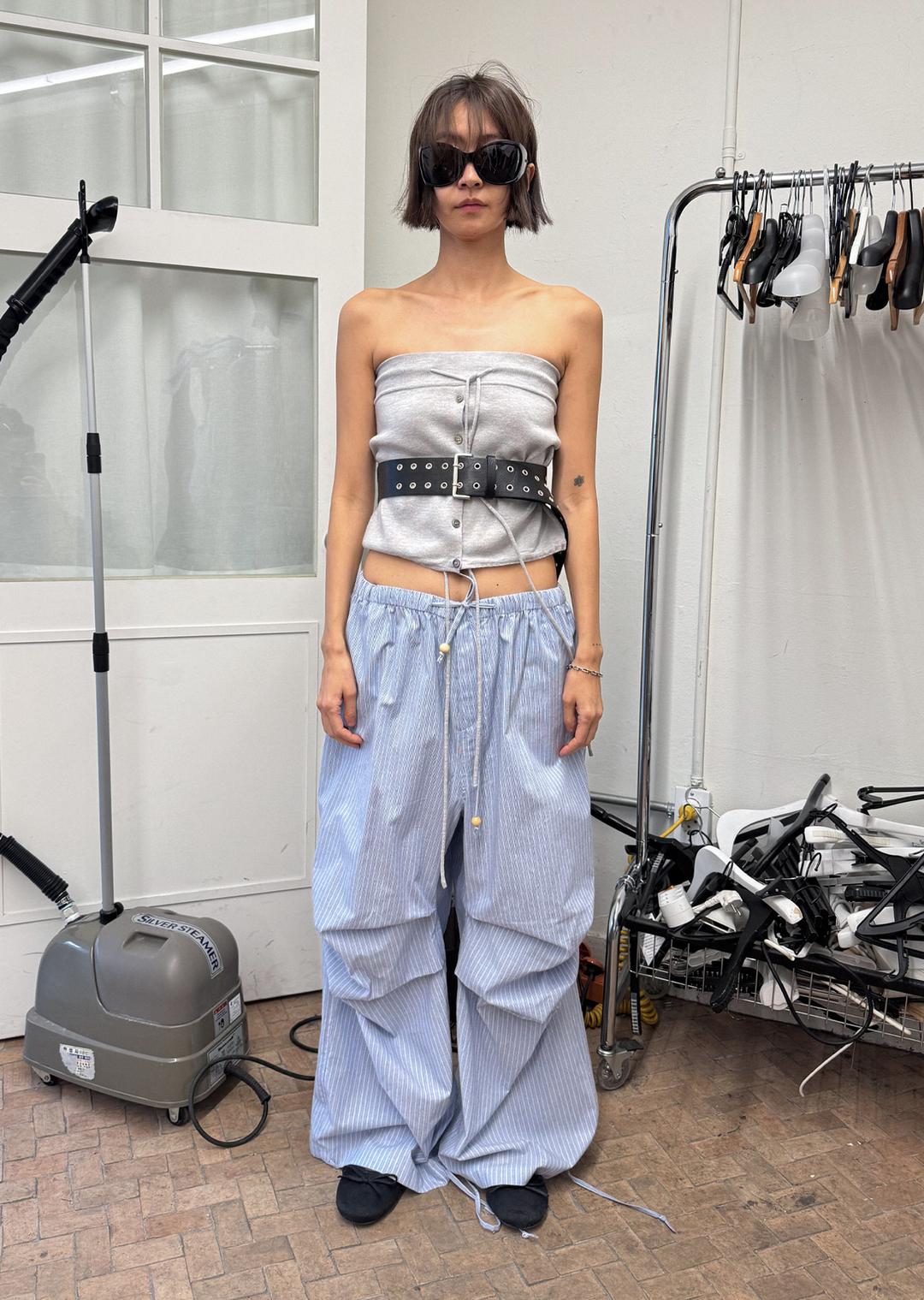 BUTTON KNITTED TUBE TOP LIGHT GRAY