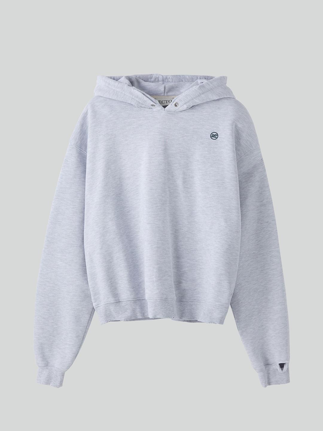 RC LOGO DESTROYED HOODIE SWEATSHIRT (MELANGE GREY)