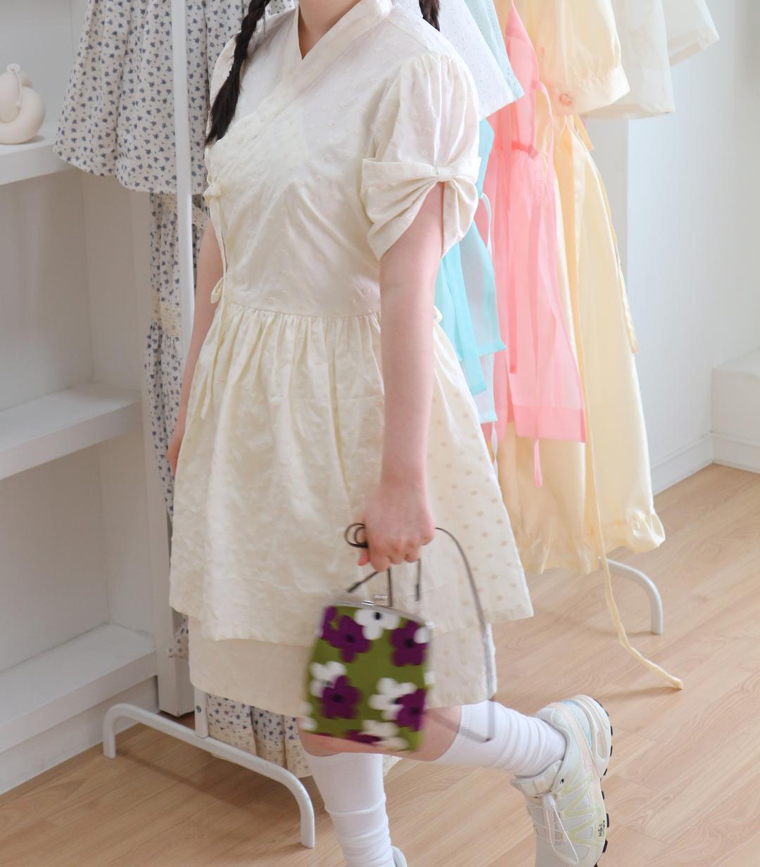 24 크림 리본 철릭 원피스