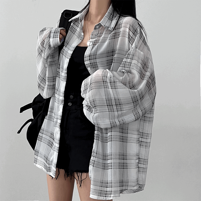 [살탐방지/쿨소재] 리얼 왕박시 시스루 체크남방