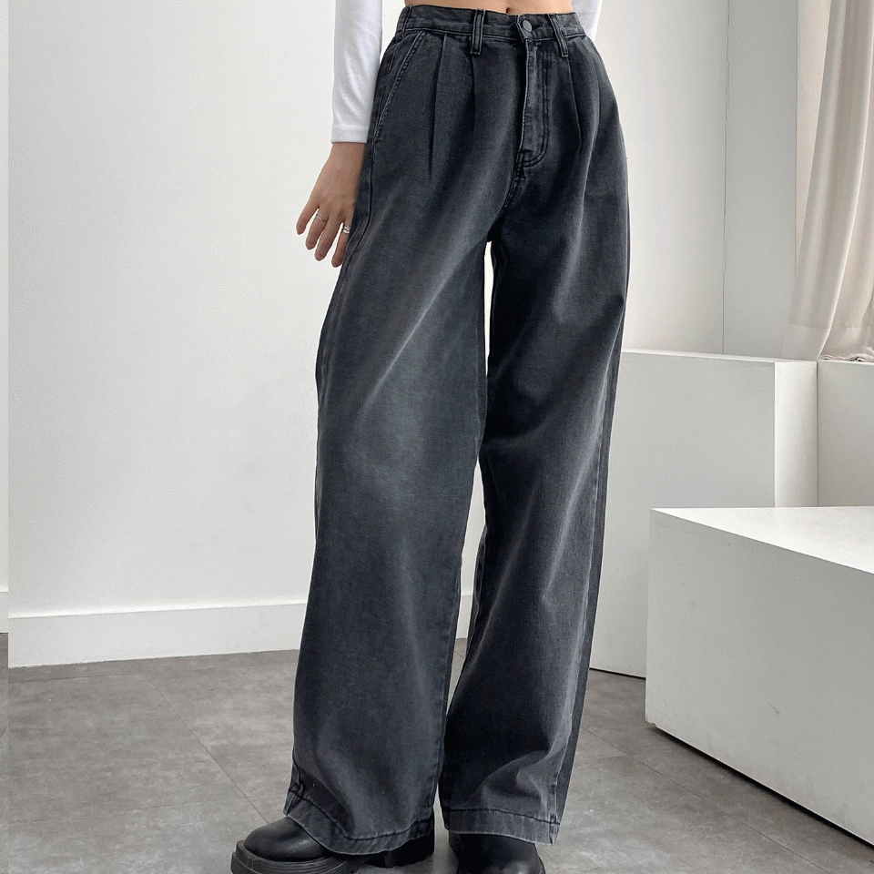 617 S~XXXL 구구 핀턱 와이드 청바지 2color