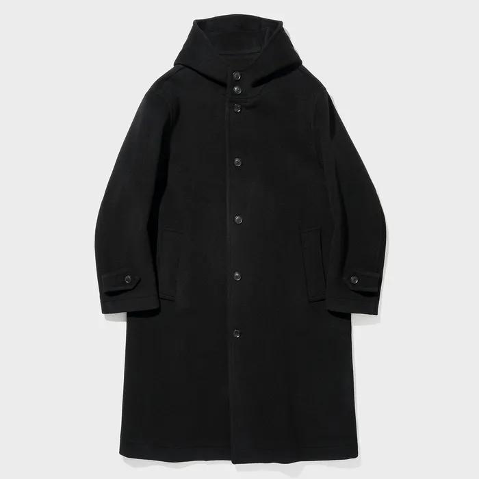 PILE WOOL HOODED COAT (BLACK)