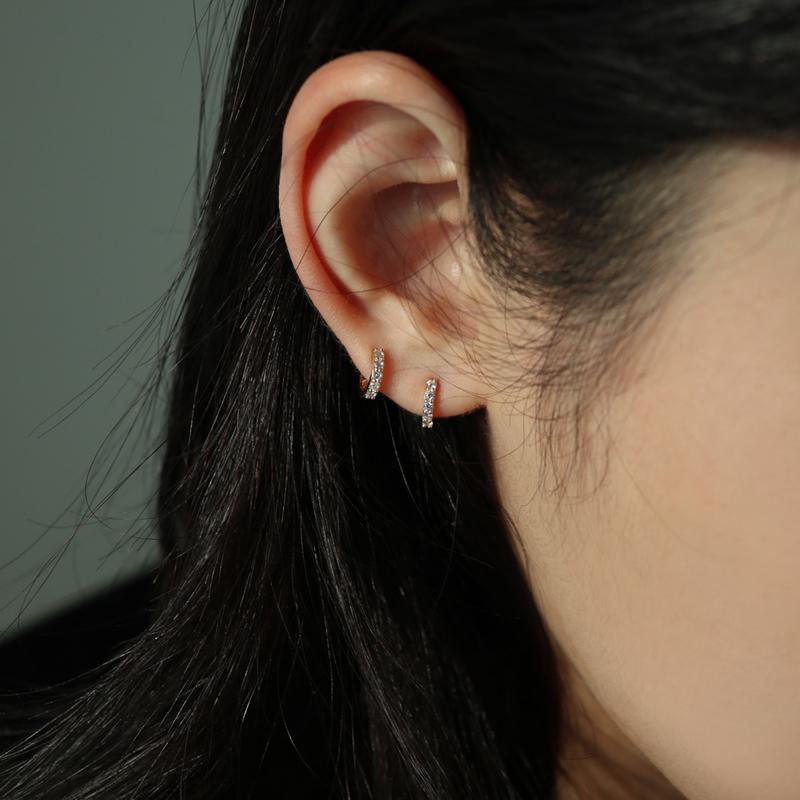 14K 골드 원터치 파베 귀걸이 [싱글판매]