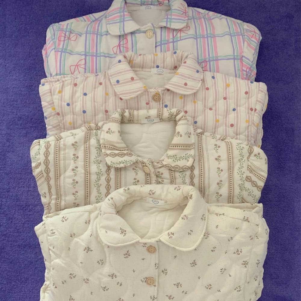 윈터 뚱누빔 잠옷 패딩 홈웨어 세트 홈웨어 플라워 꽃 도트 리본