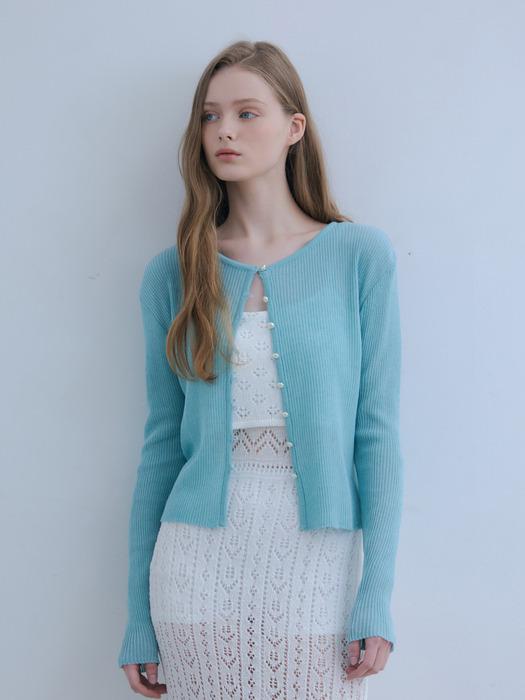 pearl button linen cardigan-mint