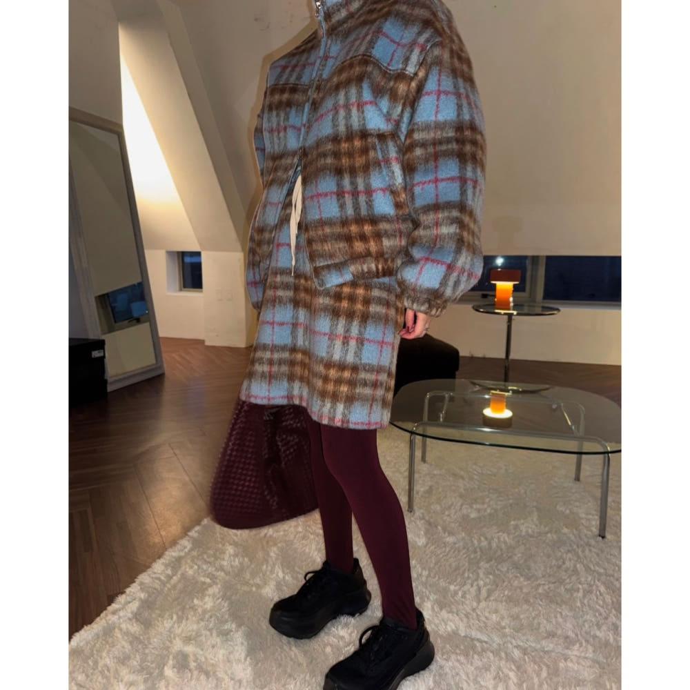 (베 당일) eggis 에그이즈 타운 모헤어 점퍼 울 누빔 배색 체크 블루종 jp (2c)