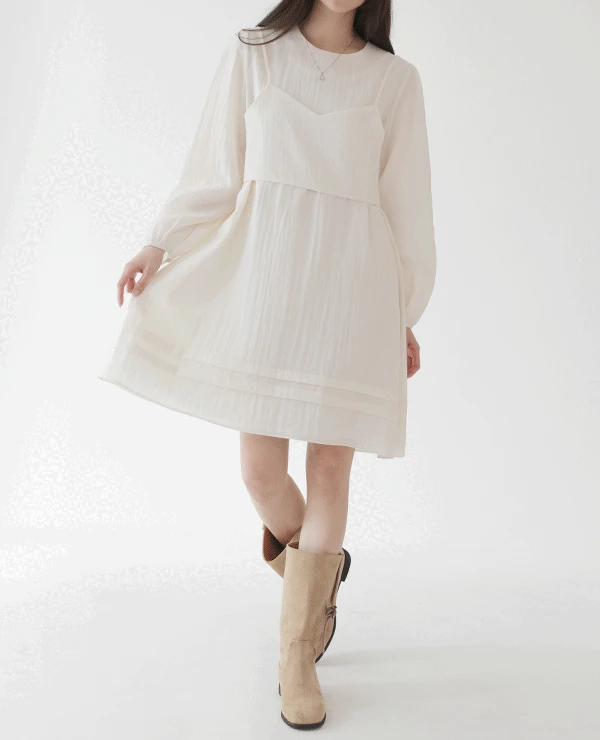 [개별구매가능] 레터 뷔스티에 핀턱 미디원피스 세트 (2color)