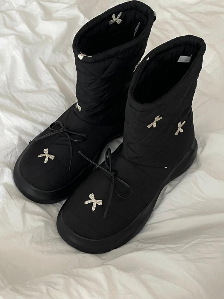 리본 퀄팅 방수 패딩부츠 털안감 방한 미들 부츠(2c)