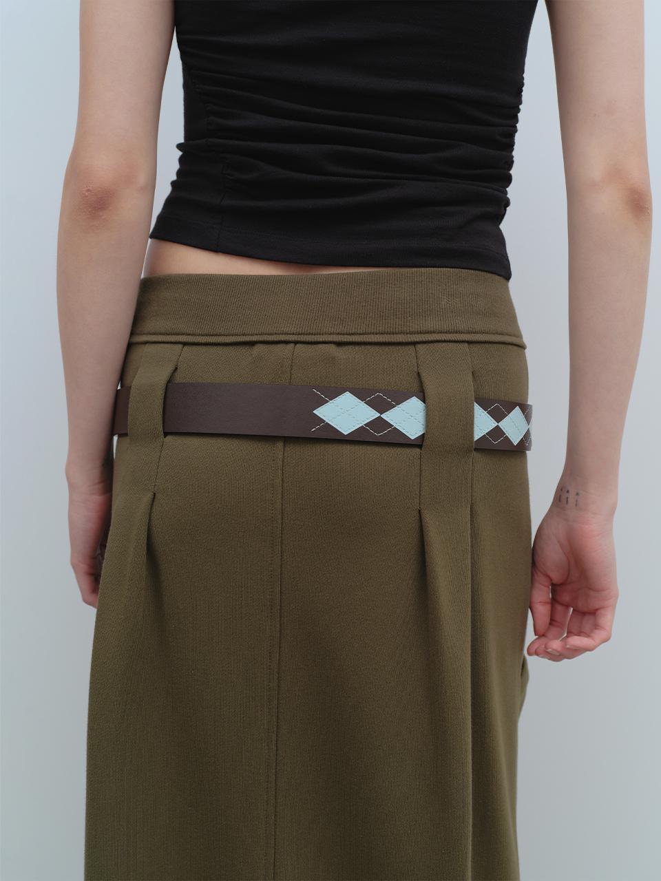 Argyle Stitch Leather Belt [Brown]
