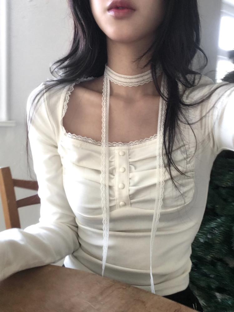 레이스 머플러 스퀘어넥티