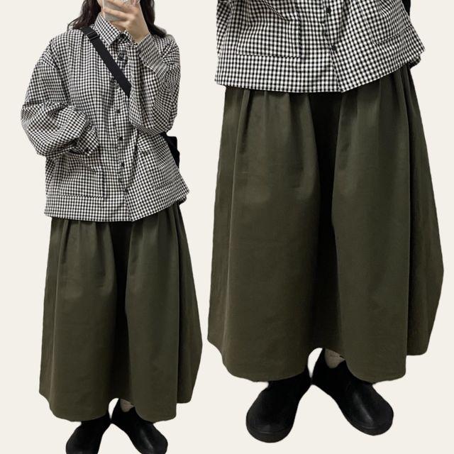 [아메카지]메이드 롱스커트(블랙/카키/오트밀)_키무엔드_2