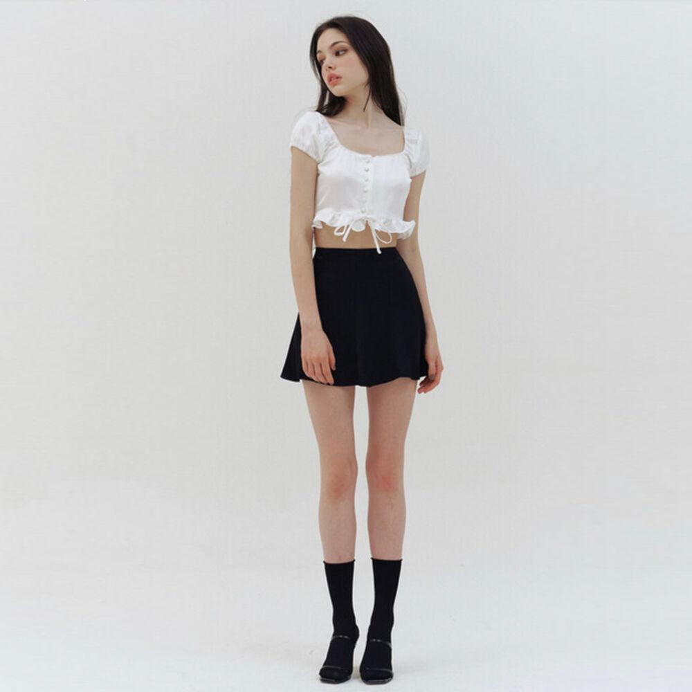 Black Satin Line Mini Skirt