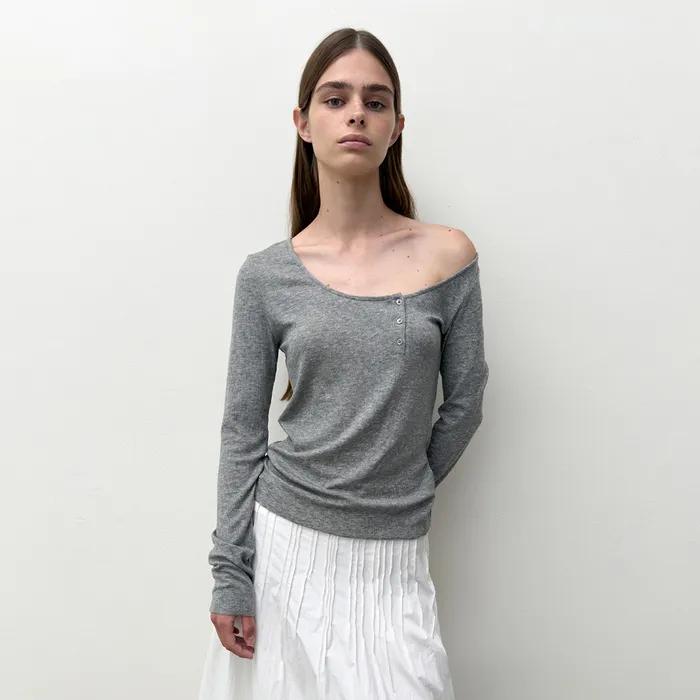 OFF SHOULDER HENLEY TOP (melange grey)