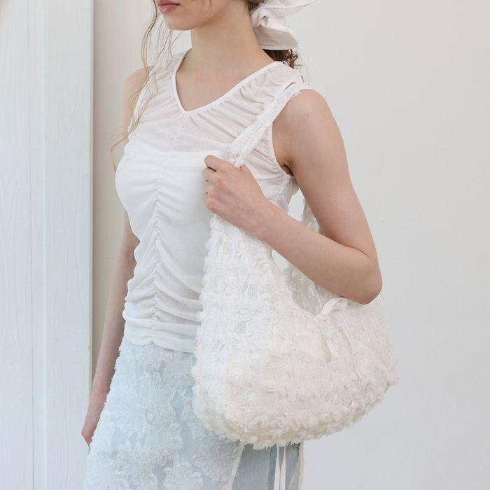 Jeanne Lace Flower Shoulder Bag_White