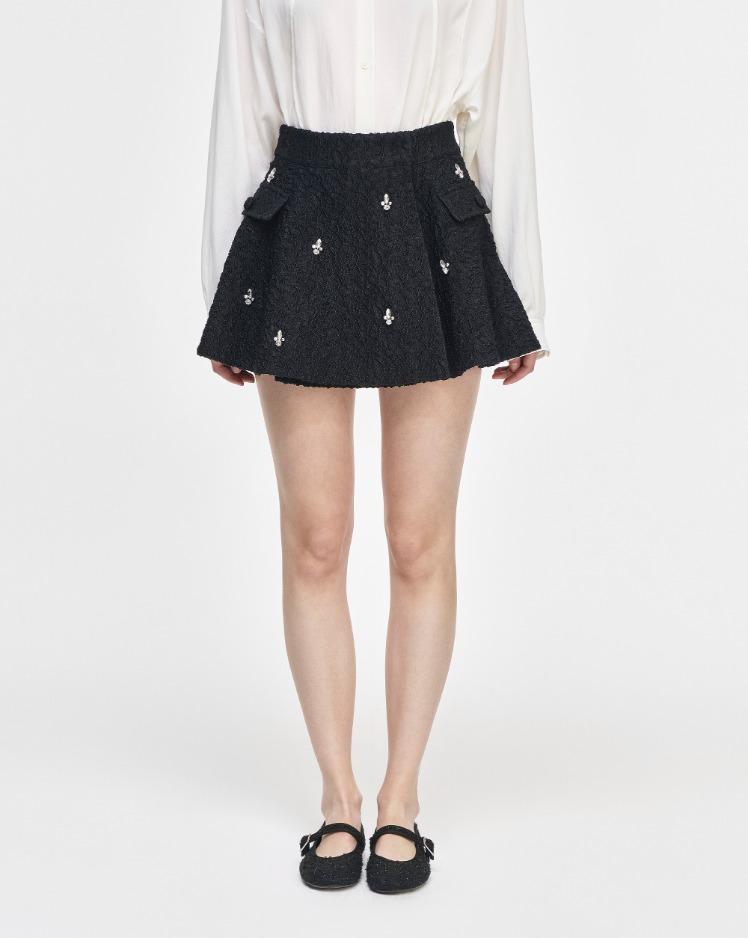 송지오 볼륨 드레이프 자카드 스커트 블랙