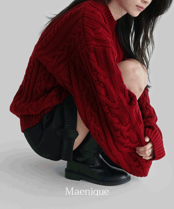 매니크 [MNQ] 파울로 꽈배기 오버핏 라운드넥 니트 (UNISEX)