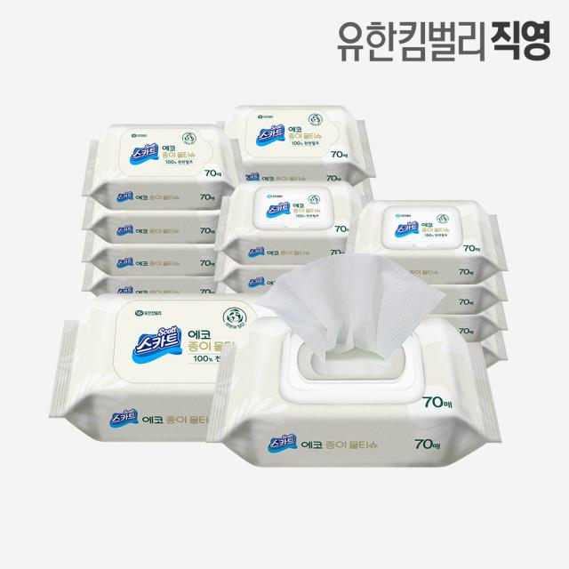 유한킴벌리 스카트 친환경 에코 생분해 종이물티슈 캡형 70매 x 24팩