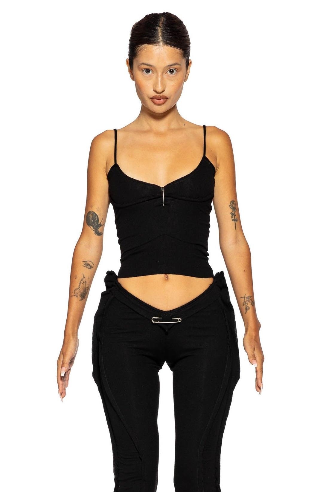 LOW BACK DOUBLE LAYER TANK IN BLACK RIB - L / TOP46-R