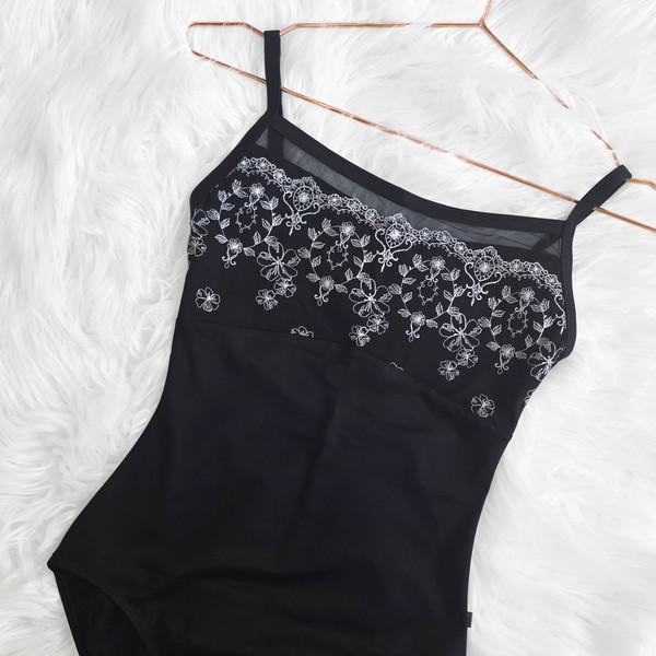 Sansha. Customized Sheer Embroidery Overlay Leo. Black