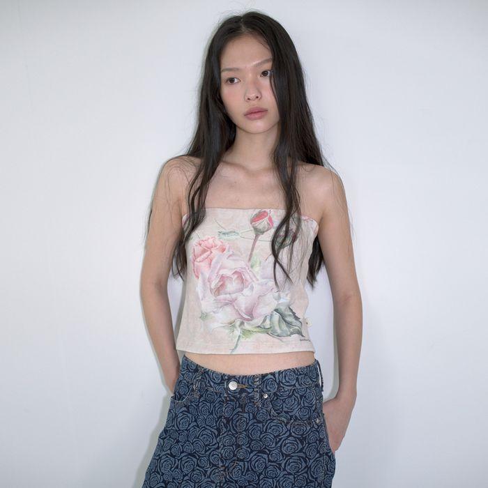 FLORAL TERRY TUBE TOP_CREAM