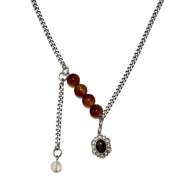 MADE cherry red Necklace / 원석 큐빅 레드 시크 키치 유니크 목걸이
