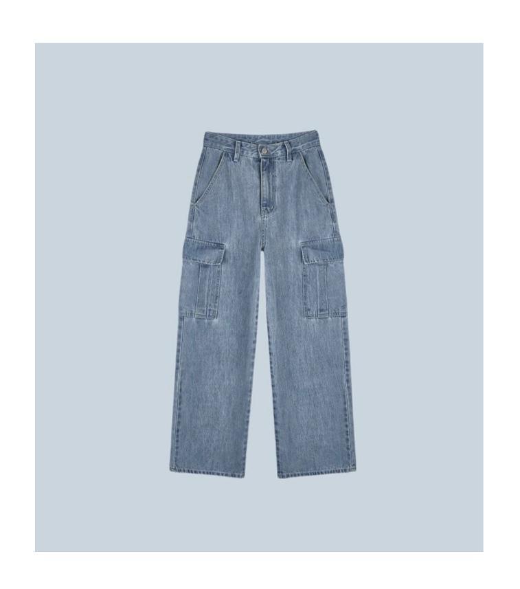 비엔느 [쿠폰] riette 리에뜨 리튼 데님 포켓 카고 와이드 연청 청바지