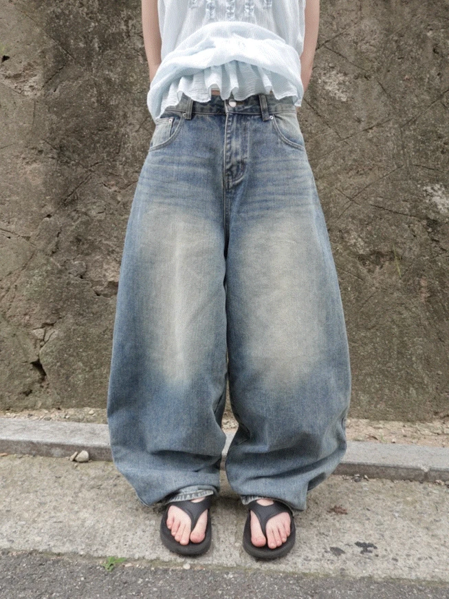 [4계절/빠른출고] 데일리 벌룬 데님 팬츠 (2color) - 남여공용