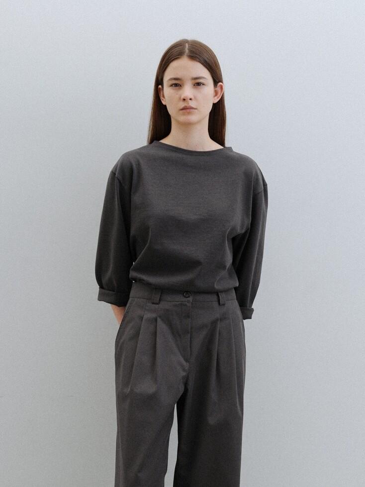 Essential Cotton Boatneck Tee(Charcoal Gray)