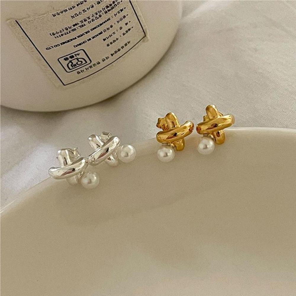 [All 은제품] pearl cross silver 925 earring