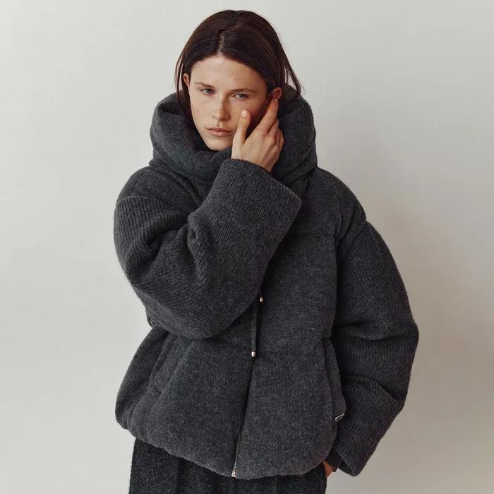 Shetland wool alpaca cropped puffer jacket_Shadow