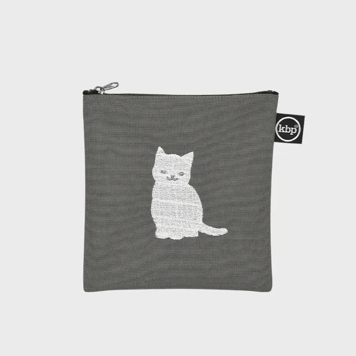 리틀 키튼 그레이 자수 스퀘어 파우치