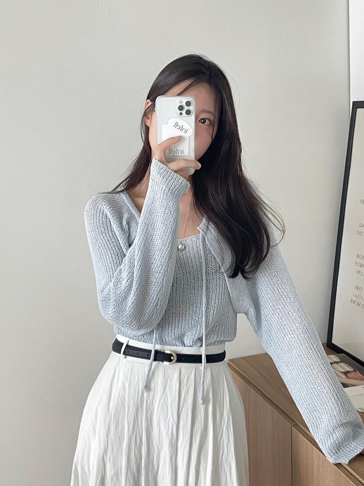 윈디 여성 여름 그물 니트 나시 볼레로