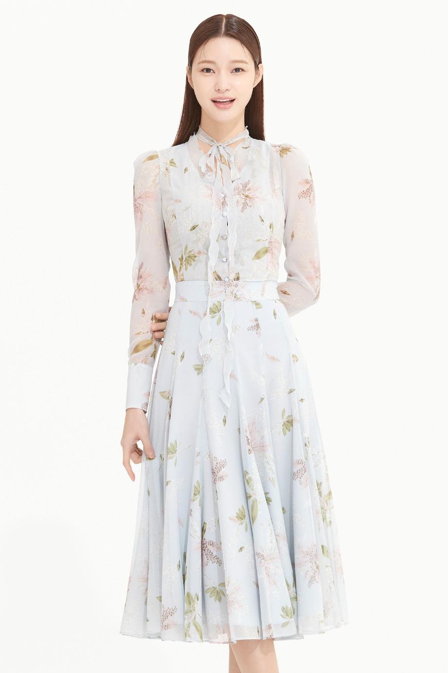 FLOWER SILK CHIFFON RIBBON BLOUSE