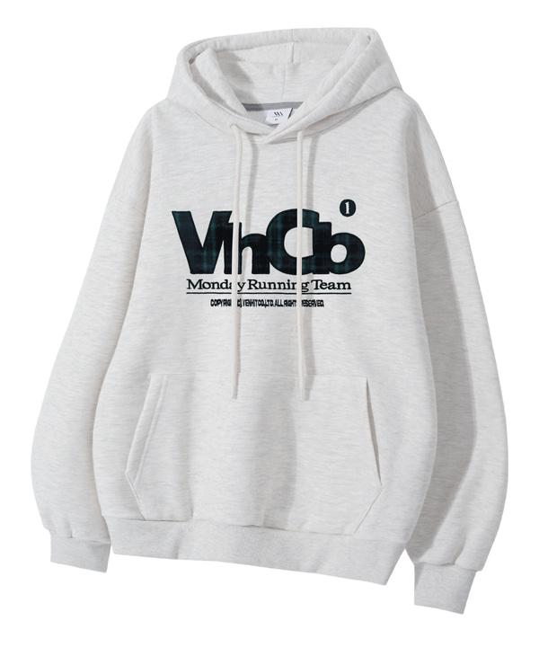 MRT 체크 아플리케 후드티_화이트메란지