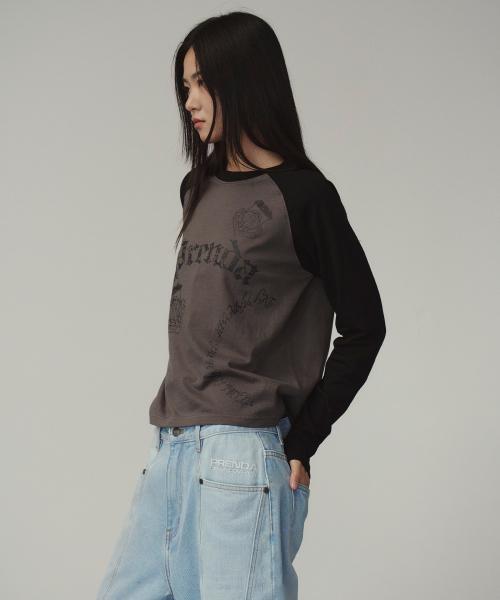 VINTAGE LOGO RAGLAN LONG SLEEVE CHARCOAL