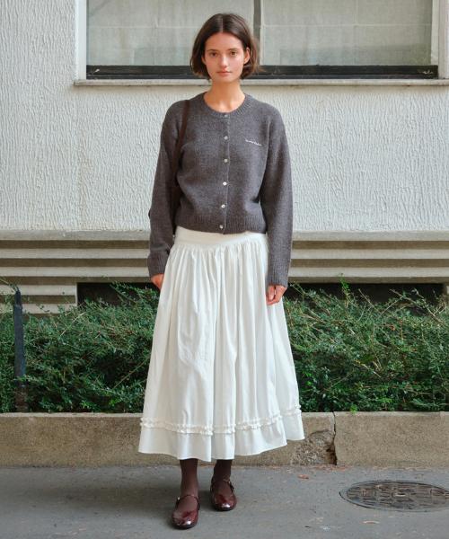 Button Shirring Long Skirt - Ivory