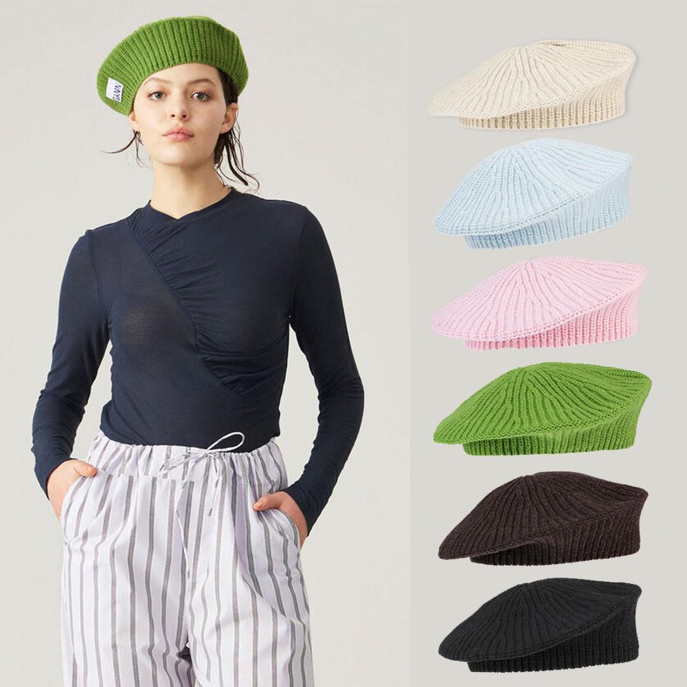 GANNI 가니 울 니트 모자 베레모