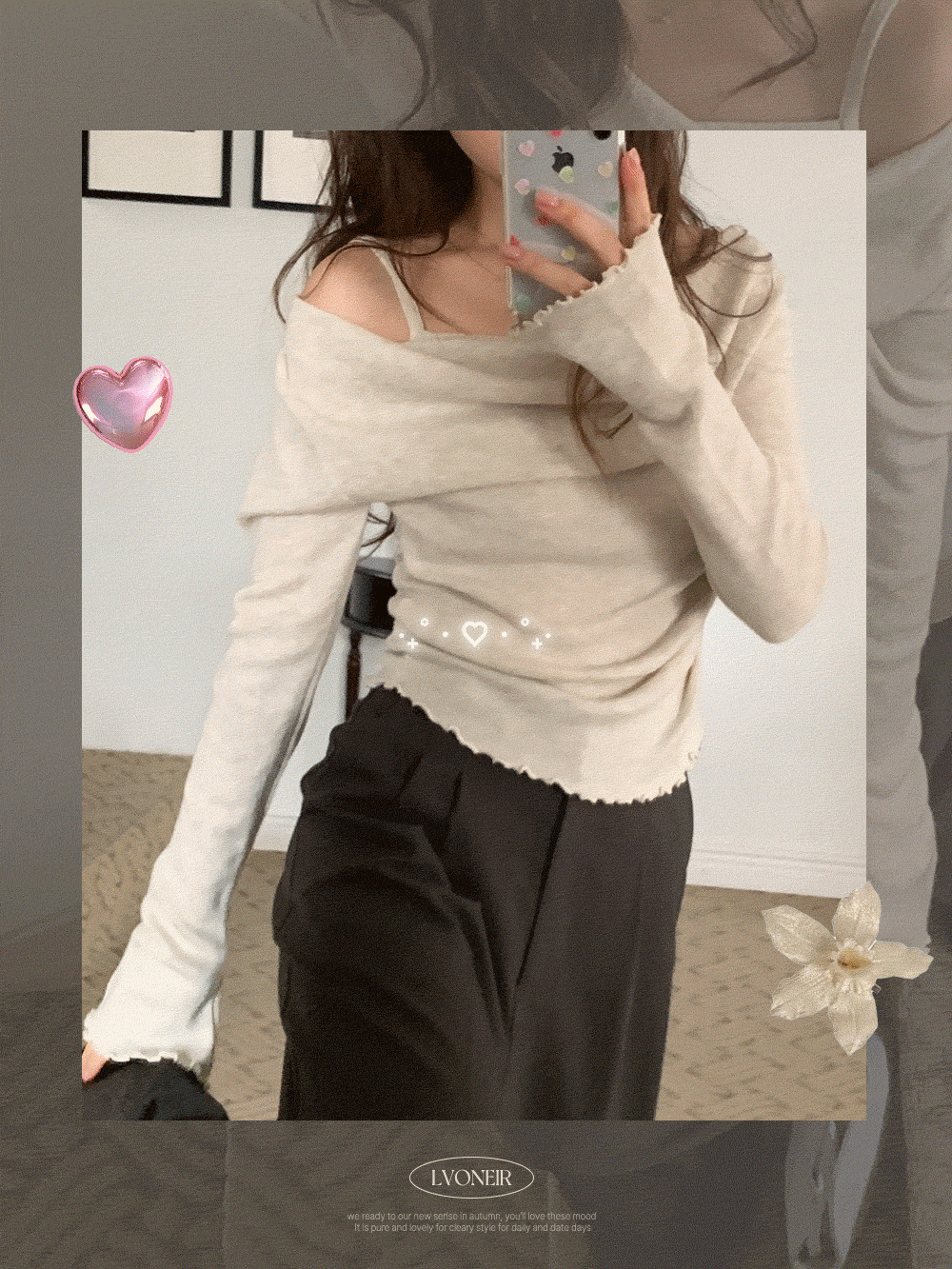 [문의폭주/일체형] 디엘 레이어드 오프숄더 니트 nt (2color)